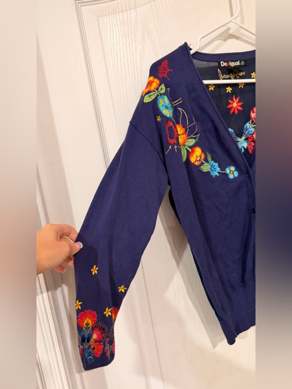 FINAL PRICE Desigual Navy Cardigan with Multicolor Floral Embroidery - Picture 4 of 7